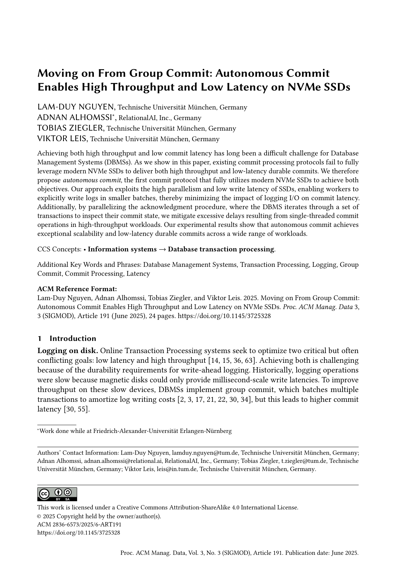 Moving on From Group Commit: Autonomous Commit Enables High Throughput and Low Latency on NVMe SSDs