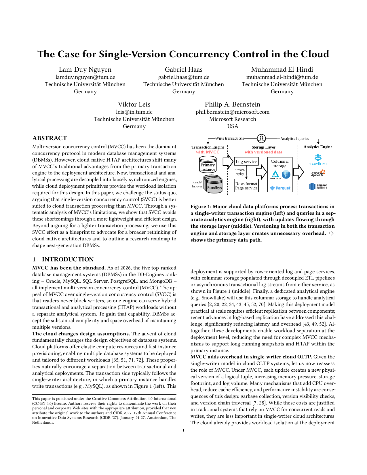 The Case for Single-Version Concurrency Control in the Cloud